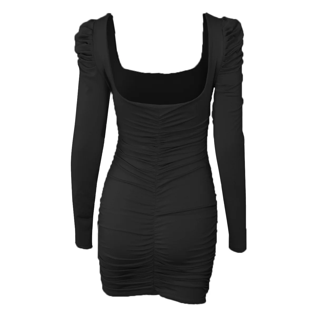 Long Sleeve Square Neck Spring Autumn black Wrap Ruched Bodycon dress Women Sexy Backless White Elegant short Mini Party Dress