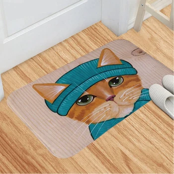 

Cartoon Animal Cat Go Away Printing Doormat Flannel Home Decoration Non-slip Floor Mat Cat Door Mat Tapis de bain felpudo