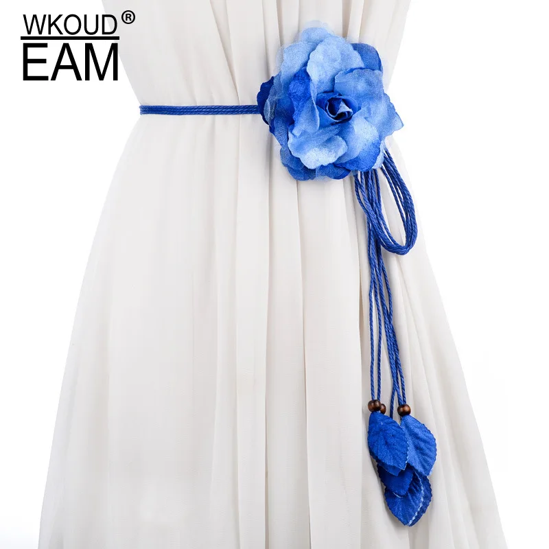 

WKOUD EAM 2020 New Chiffon Flower Waistband Women Korea Logn Tassel Belt Casual Tie Temperament Wedding Dress Waist Chain PE083