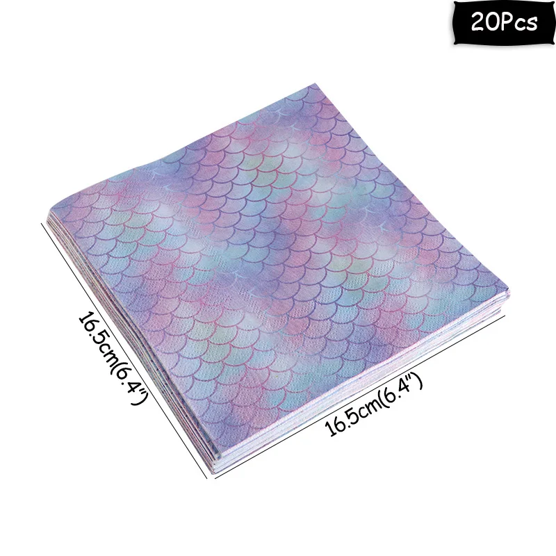 20pcs napkins Вечерние украшения в виде русалки, Топпер для торта на день рождения, обертки для кексов, Детские сувениры для маленьких мальчиков и девочек, вечерние принадлежности в стиле русалки - Цвет: 20pcs napkins