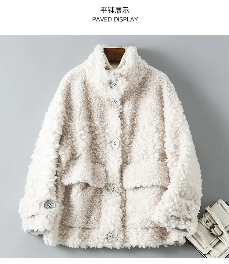 Sheep Sheared Women Brief Paragraph Coat Warm Thick Fur Coat Compound Wool Collar Shearing Coat