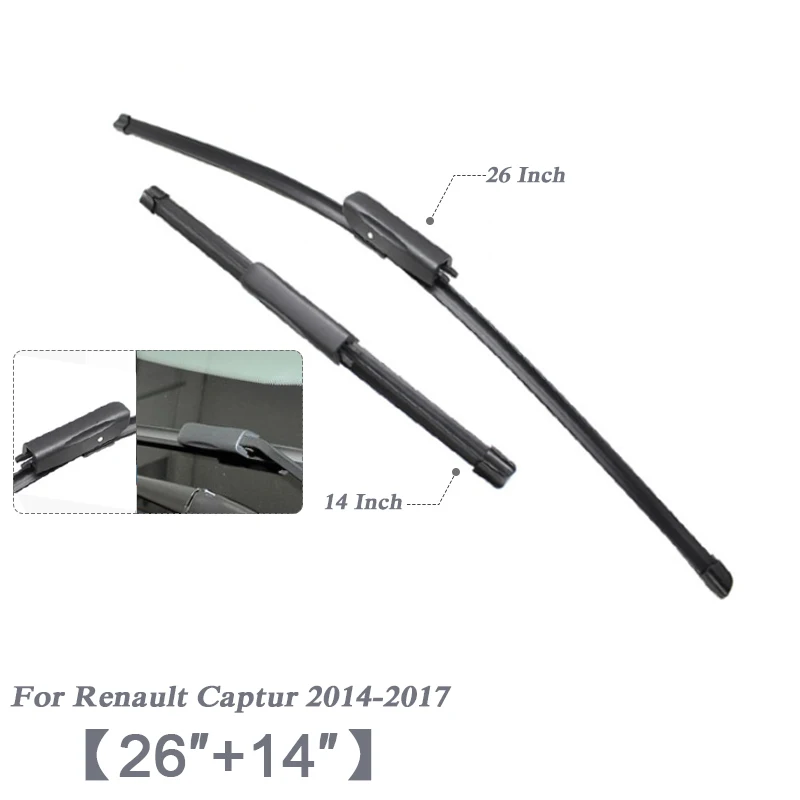 For Captur 14-17 2" 26" Автомобиль Стайлинг U бескаркасные Bracketless резиновые лезвия очистителей лобового стекла автомобиля для Renault Kadjar Koleos Captur Megane Espace Clio - Color: For Captur 14-17