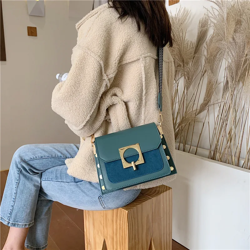 

Luxury Brand Female Flip Square Bag 2019 New Quality Leather Women's Designer Handbag Wide Shoulder Strap Shoulder Messenger Bag
