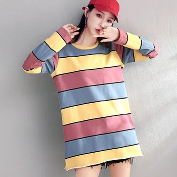 

2020 NEW autumn color striped loose sweater female Korean version of the tide in the long paragraph shirt