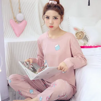 

Wholesale Pajamas Sets Spring Autumn 22 Style Thin Carton Generation Women Long Sleepwear Suit Home Women Gift Female Sleepwear