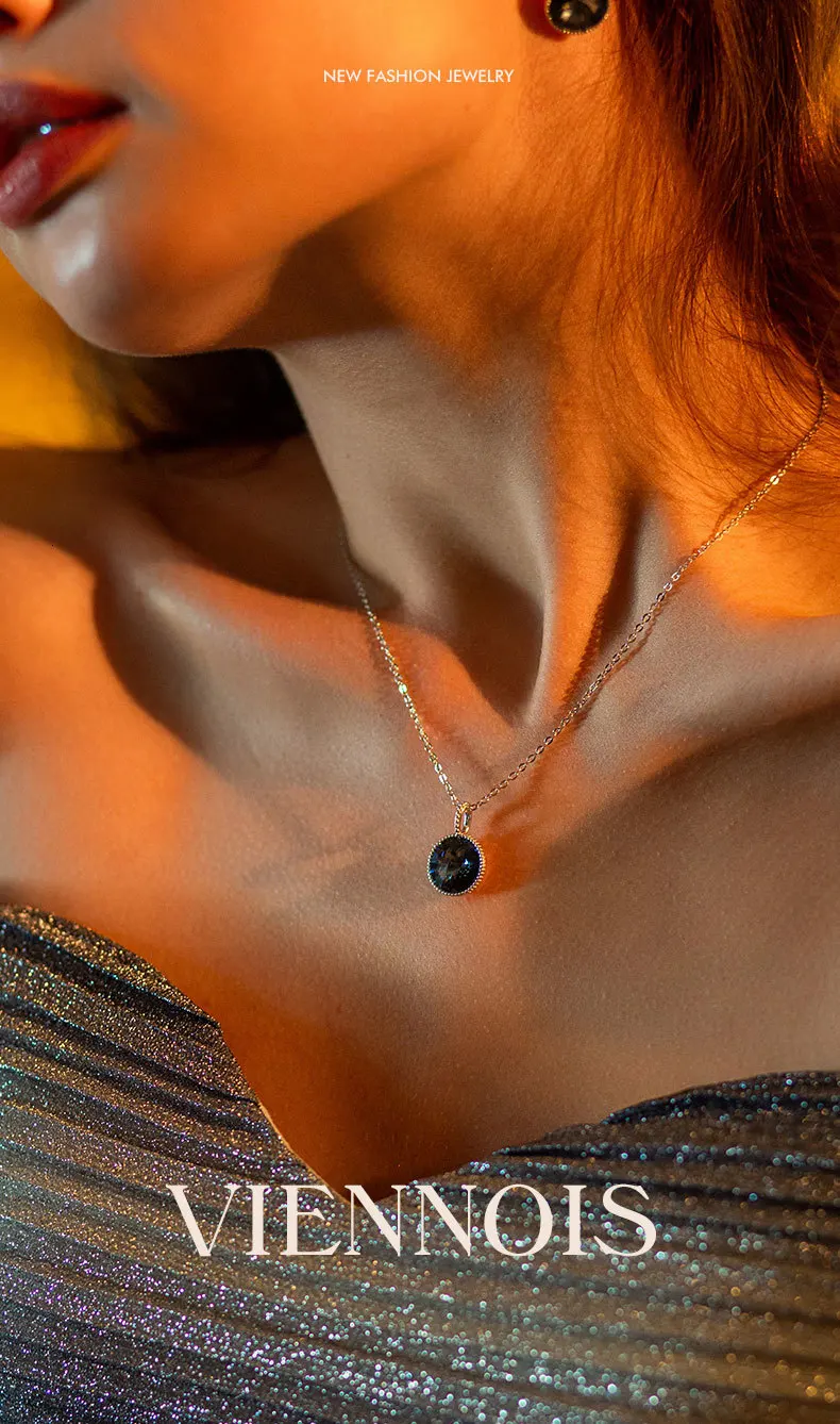 Viennois 925 пробы Серебряная цепочка Ожерелье Круглый Круг проложили Стразы кулон кристалл для женщин ювелирные изделия