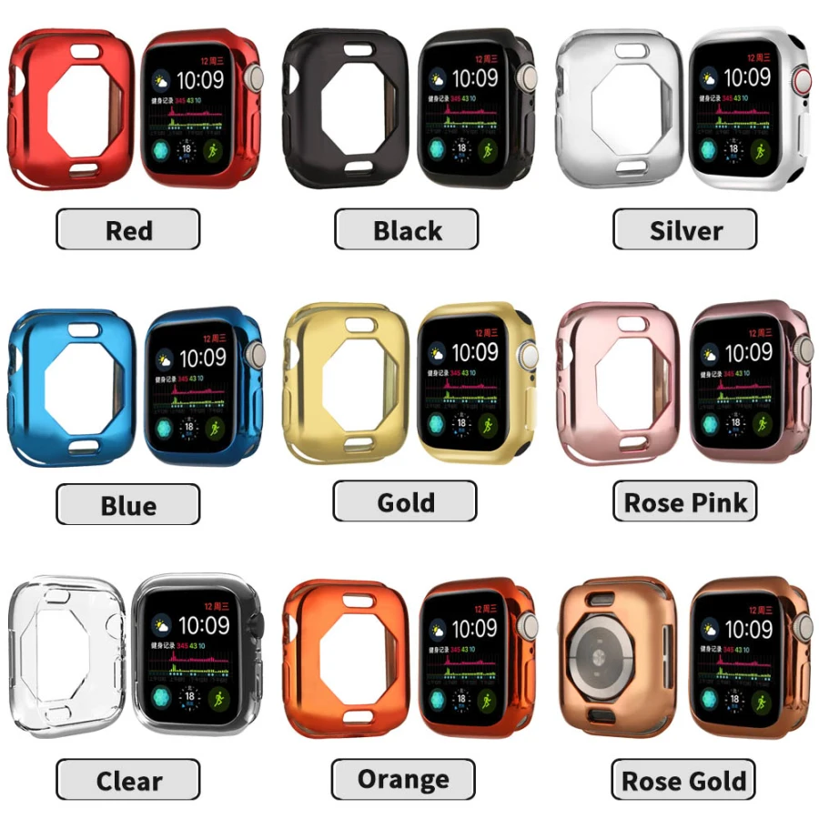 Чехол для Apple Watch, чехол 44 мм, 40 мм, iWatch, ремешок, тонкий, цветное покрытие, TPU, рамка, защитный чехол, серия 4, 5, аксессуары для часов, 44