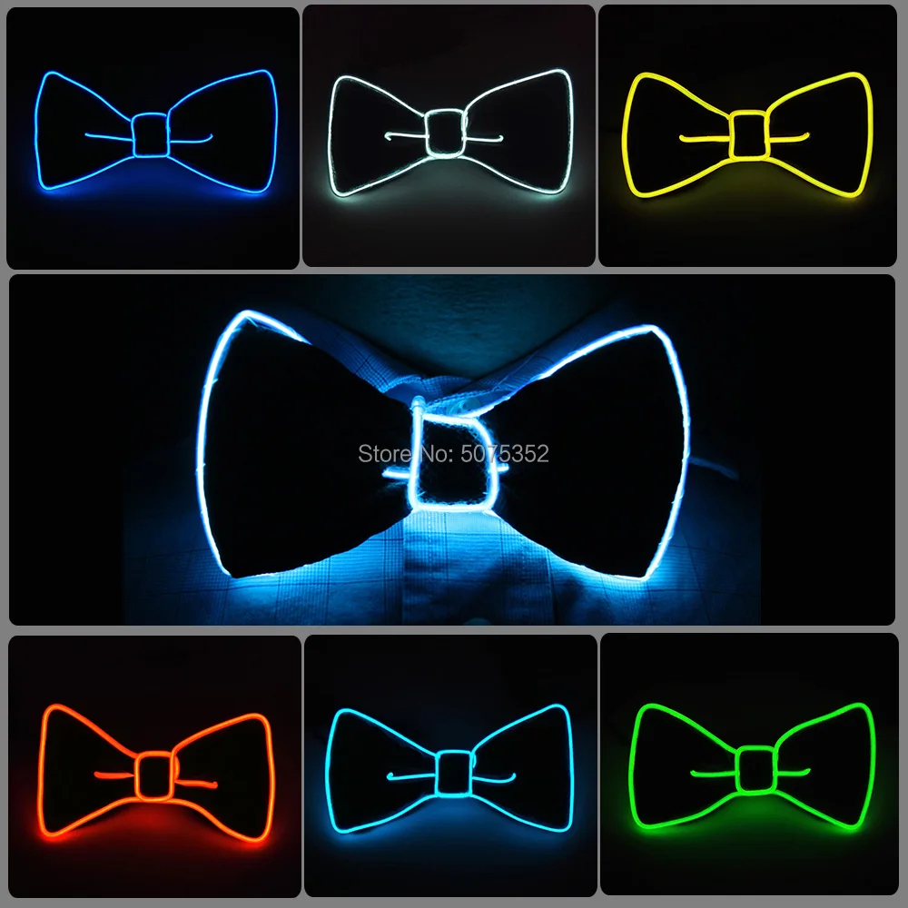 

Dance Show Suit Glowing Bow Tie Light Up EL Wire Ties Novelty Men Flashing Luminous Bowtie For Halloween Night Club