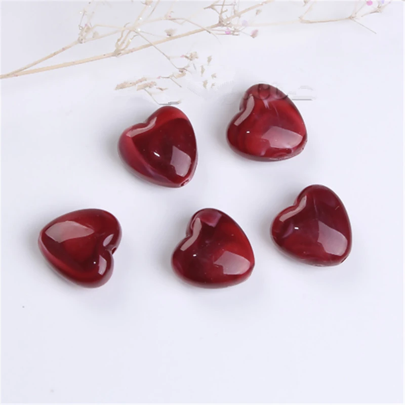 

Doreen Box Acrylic Beads Heart Wine Red Marble Effect DIY Findings About 14( 4/8") x 14mm( 4/8"), Hole: Approx 2.2mm, 10 PCs