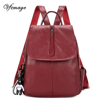 

Vfemage Bear Pendant Backpack Women Bagpack PU Leather Female Travel Bags Ladies School Bag for Teenage Girls Sac a Dos Mochila