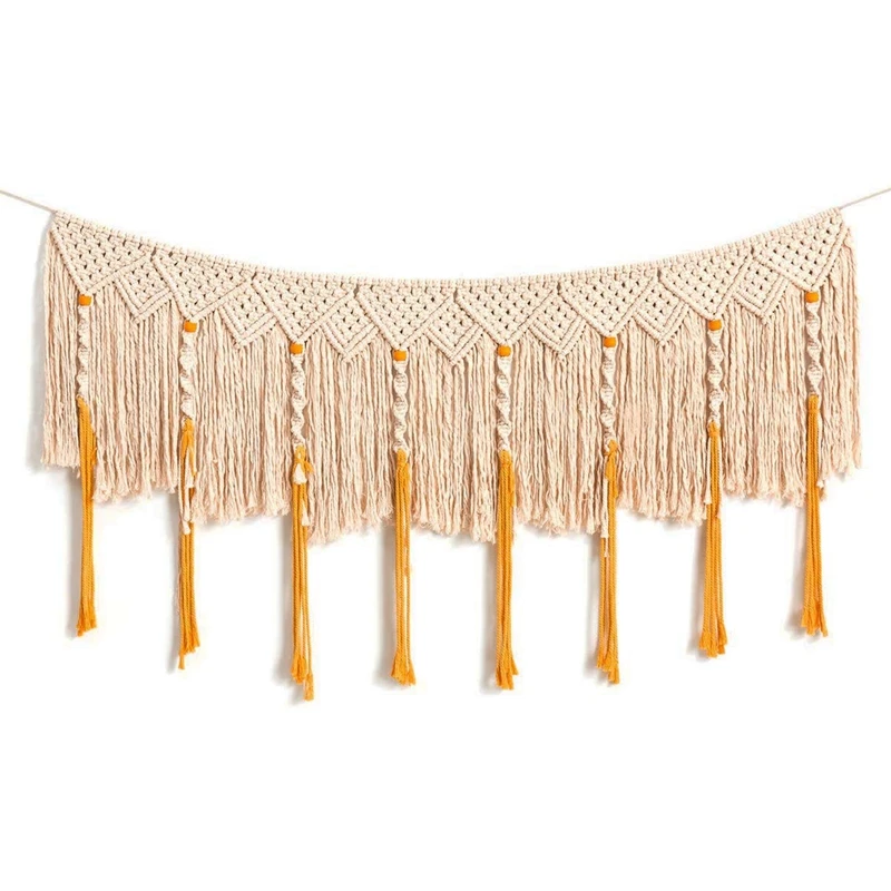 

Wall Hanging Macrame Curtain Fringe Banner Bohemian Wall Decor Woven Tapestry Home Decoration for Wedding Apartment Bedroom Livi