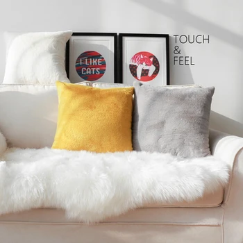 

45cm Super soft faux rabbit plush pillow case fuzzy back cushion cover sofa decorative solid color throw pillow cover
