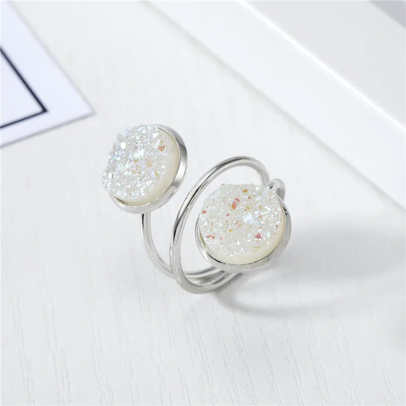 2020 New Adjustable Ring Druzy Resin Rings Round Drusy Geode Quartz Snake Rings For Women Jewellery Brincos R15 (5)
