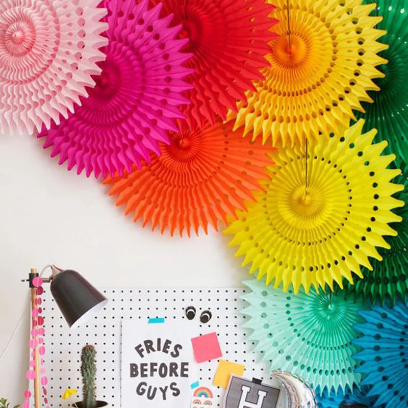 6 pièces papier Fan multicolorrful Fan fond Party Supplies pendaison décoration G