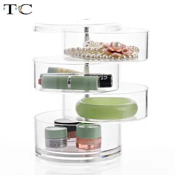 

Creative Rotatable Transparent Cosmetic Storage Box Multilayer Jewelry Finishing Box Necklace Earrings Jewelry Box with Lid