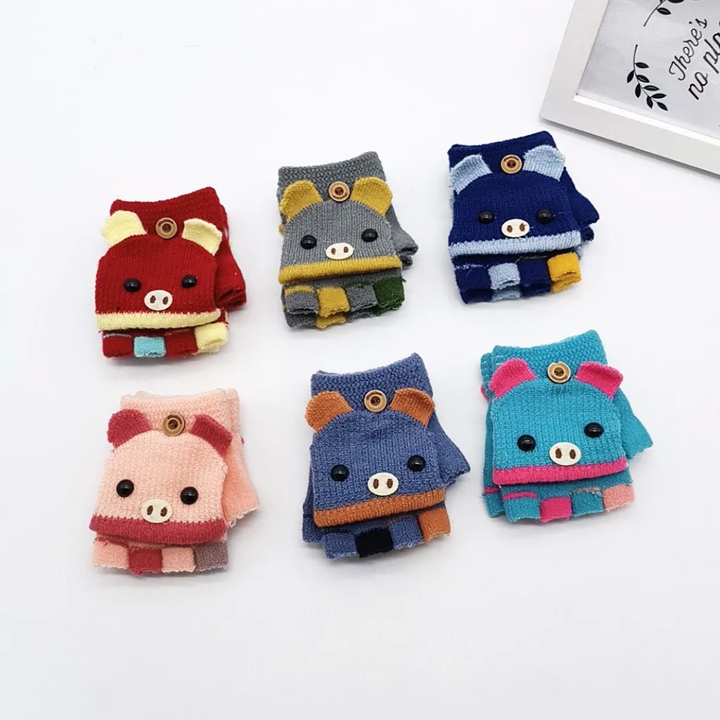 1 пара, детские зимние теплые вязаные варежки без пальцев, вязаные перчатки