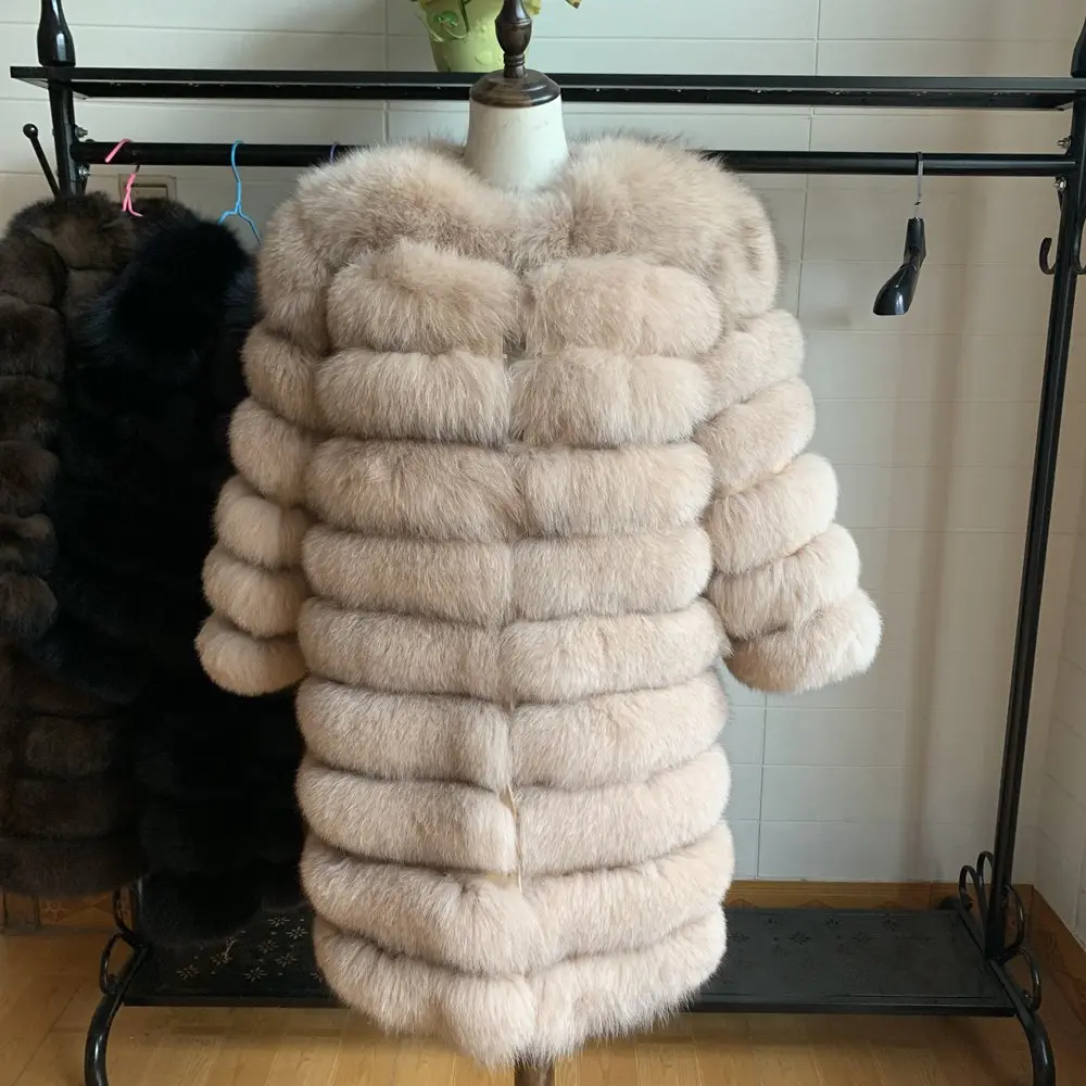 Натуральный мех натуральный Лисий мех пальто женский природный натуральный мех куртки жилет Зимняя верхняя одежда женская одежда - Цвет: beige