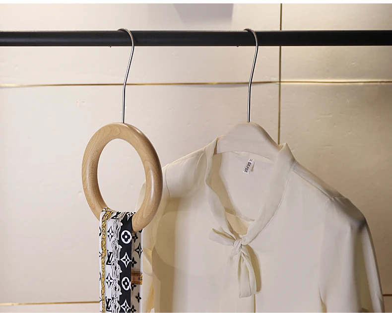 Display Solid Wood Ring Scarf Hanger Multifunction Non-Slip Hangers for Scarves Ties Towels Bedroom Storage Hook Rack Organizer