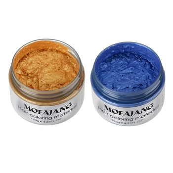 

2x Mofajang Style Styling Products Hair Color Wax Dye One-Time Molding Paste Hair Dye Wax Make Up Blue & Gold