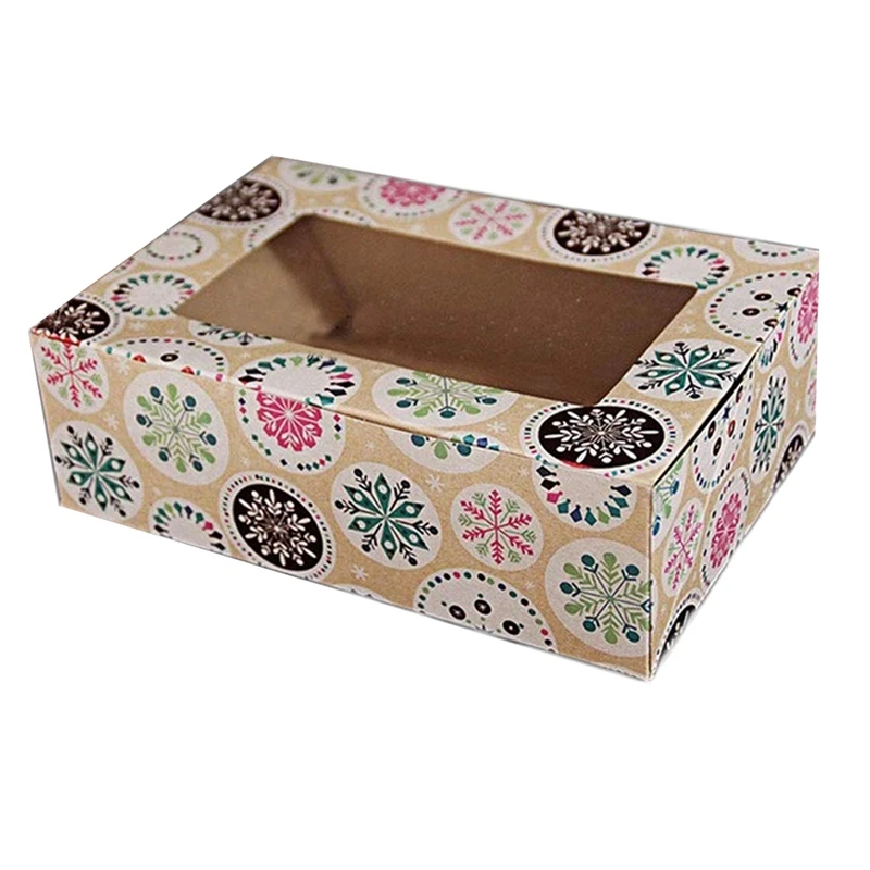 

12Pack Christmas Snowflake Gifts Boxes with Window, Candy Boxes, Cookie Gift Boxes,Brown Kraft Boxes with Christmas Pattern
