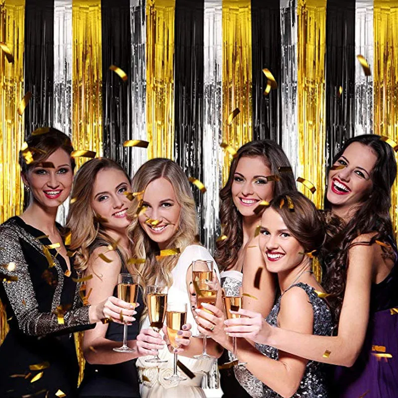 Gold Foil Fringe Curtain Gold Streamers Fringe Backdrop Gold Backdrop Golden, 2M Backdrop Decorations for Wedding Holiday Celebration for Foil Fringe Curtain