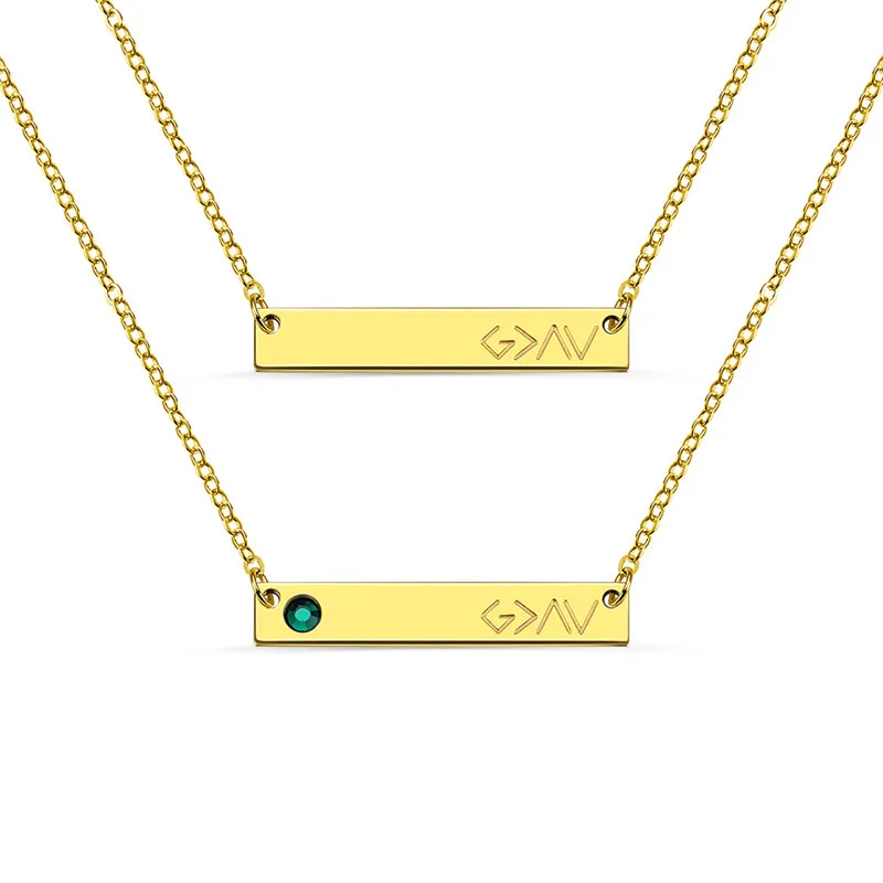 

AILIN Stainless Steel Bar Necklace God Is Greater Than The Highs And Lows Custom Necklace with Birthstone and Engravings