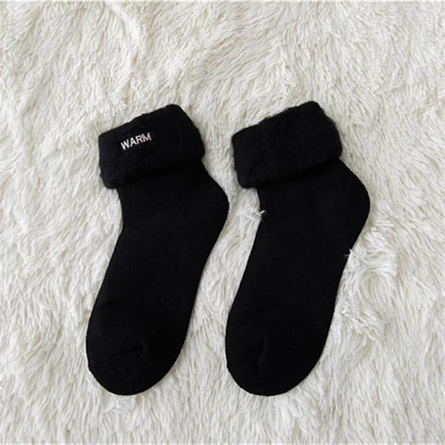 Зимние толстые шерстяные носки женские бархатные длинные носки зимние теплые забавные носки Femme Calcetines Mujer Рождественский подарок - Цвет: black