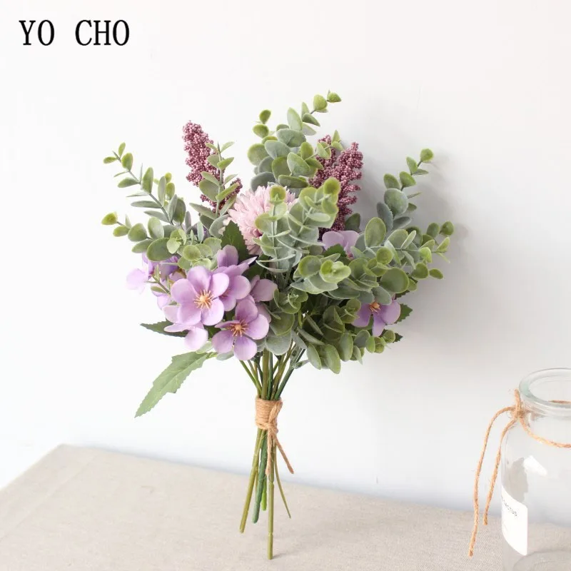 

Best Selling Cheap Fake Green Plants with Chrysanthemum Wedding Bouquet Mixed Forest Style Bridal Bouquet DIY Decor Flower