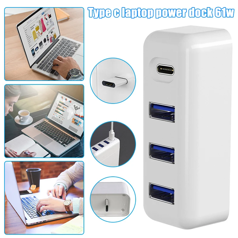 

61W Type-C Laptop Power Dock Multifunctional Power Adapter USB 3.0 Dock Station Compatible for Macbook xk88