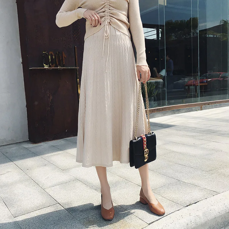 

Pleated Skirt Loose Medium Waist Cool Solid Color A- line Skirt Mid-length 2019 Spring And Autumn Fashion Comfortable Simple