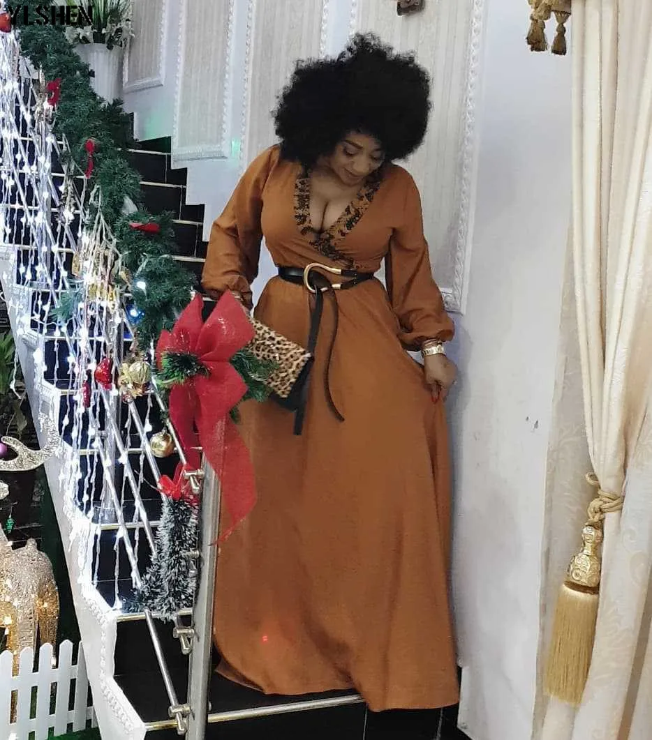 Long Maxi Dress African Dresses For Women Clothes Africa Clothing Elegant V-neck Ankara Dresses Fashion Robe Africain Femme 2020 05