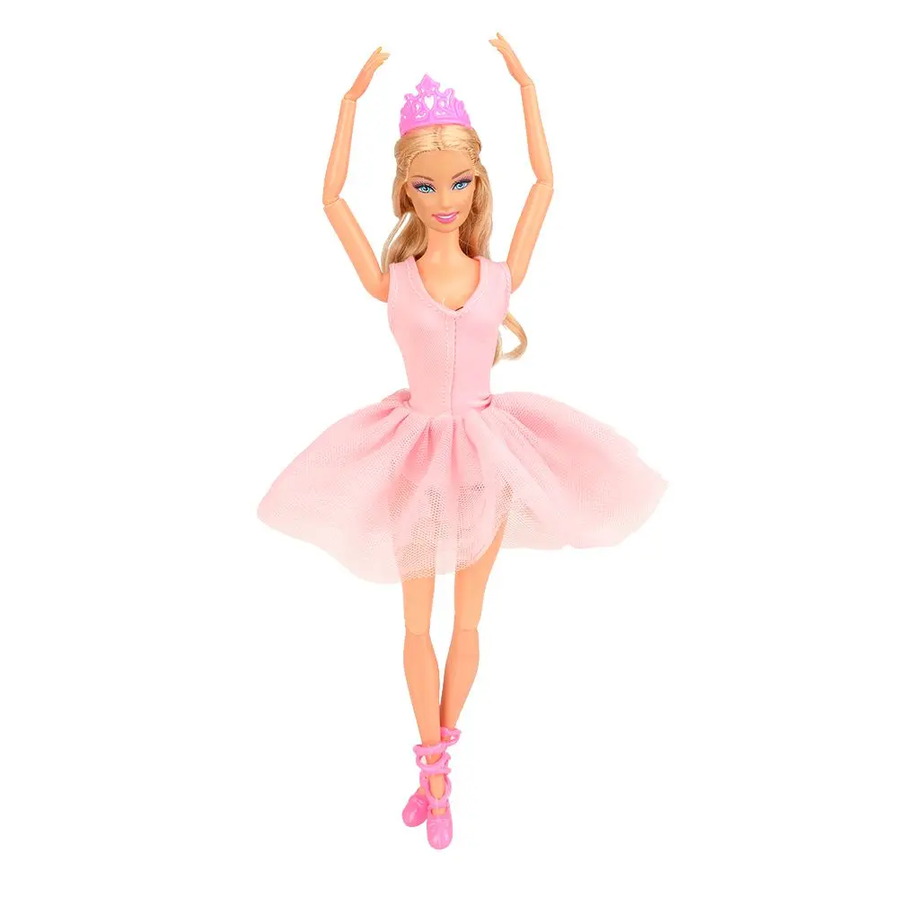 Dress only Newest fashion handmade Shoes Crown pink white black tutu skirts ballets dress for barbie dolls best birthday gift for girl - Цвет: Dress only