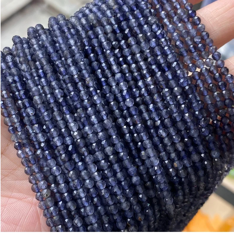 2 strNatural  Blue Beads Micro Faceted 2 3 4mm  Small Lolite  Loose Beads 15.5
