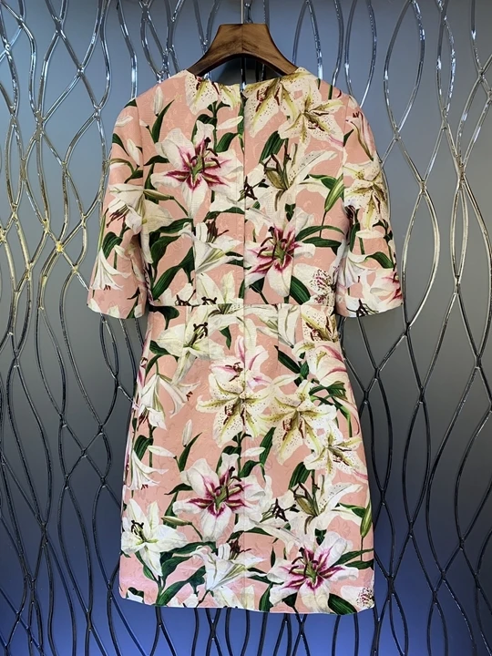 Autumn Early New Women's Dome Neck Back Zipper Decorative Printing Group Decorative Short-sleeved Dress 905