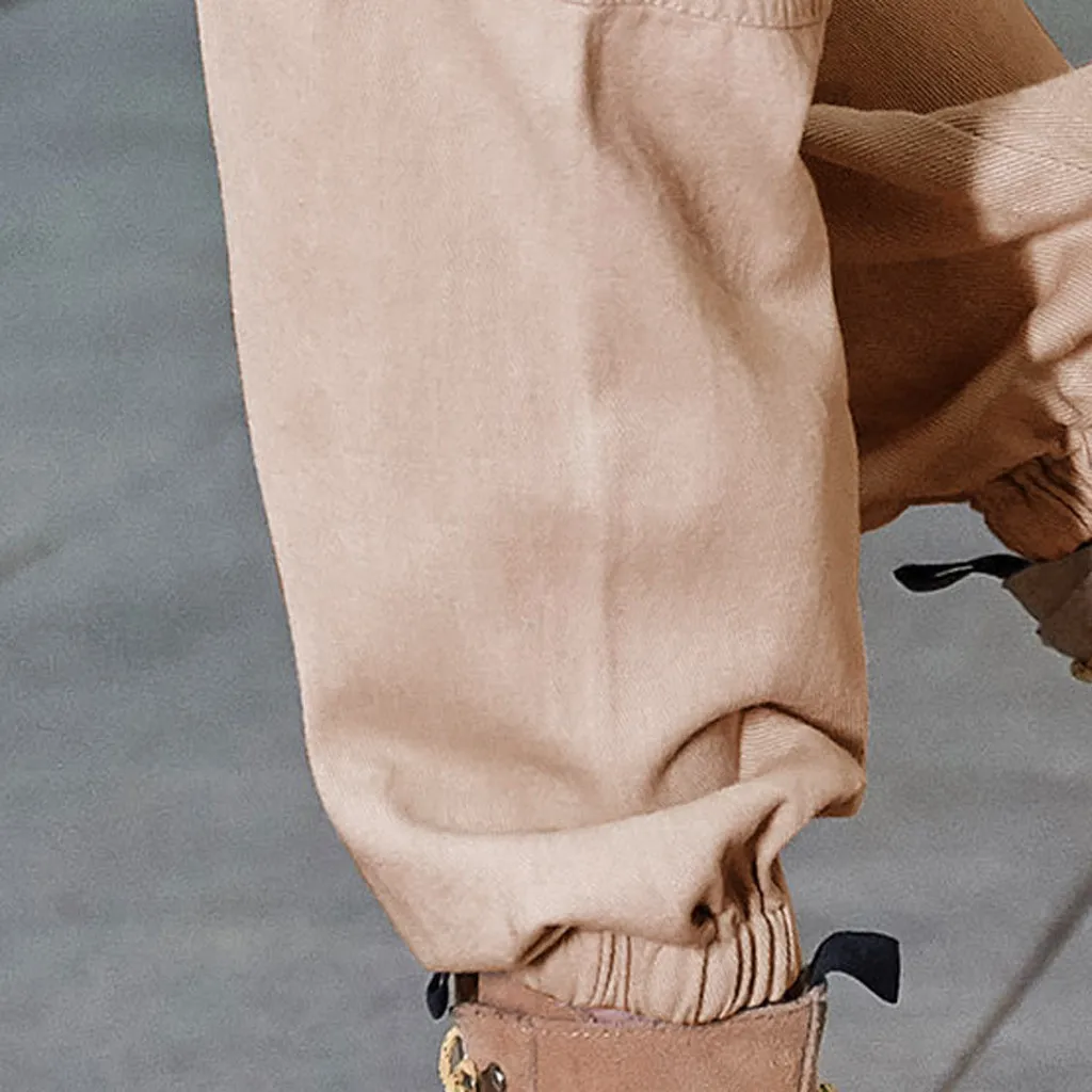 Women Loose Harem Pants Drawstring Side Pockets Long Pant Winter Spring Elastic Waist Trousers Female Street Style Cargo Trouser