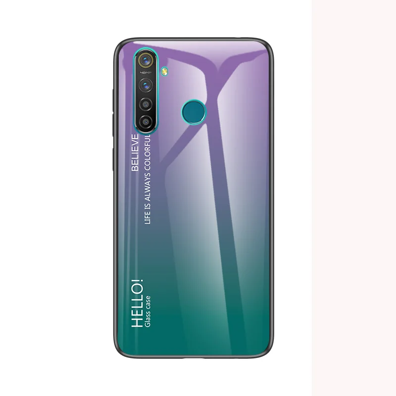 Для Oppo Realme Q, задняя крышка для телефона, модный стеклянный чехол для телефона, для Oppo Realme 5 Pro, силиконовый бампер с полной защитой - Цвет: Светло-фиолетовый