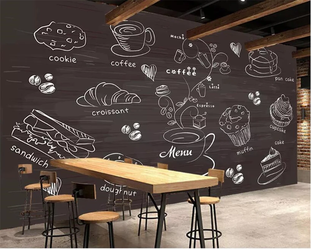 

Drop Shipping Custom Personality Wallpaper Blackboard Hand-painted Cafe Theme Restaurant Background Wall Decoration 3d Wallpaper