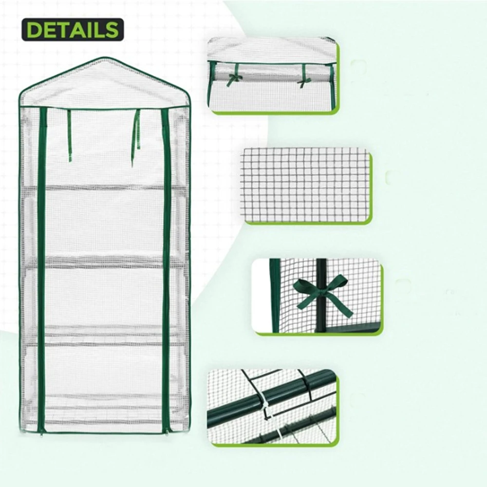 Mini Greenhouse with PE Cover, Indoor and Outdoor, Sturdy Portable Shelves, Garden Green House, 4 Tier, 69x49x158cm