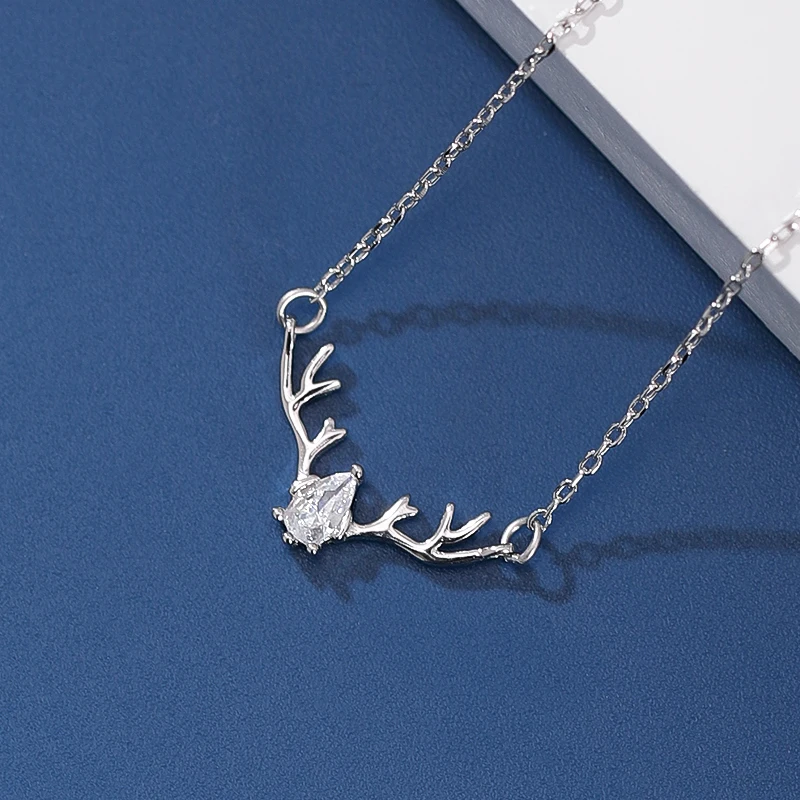 

925 Sterling Silver Fine Jewelry Elk Deer Antlers Shape Necklace Zircon Necklaces Pendants For Women Jewelry Accessories