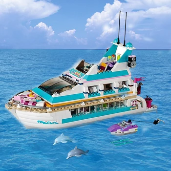 

Compatible With Lepining Friends Model 01044 618pcs Building Blocks Dolphin Cruiser Vessel Ship Brick Figure Toys For Children