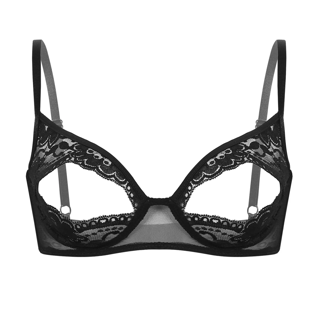 thumbnail image 1 of Sujetadores abiertos exóticos para mujer, lencería negra transparente de encaje, Bralette con abertura en el pezón, sujetador sin forro, Top, ropa de dormir Sexy, 1 of 5