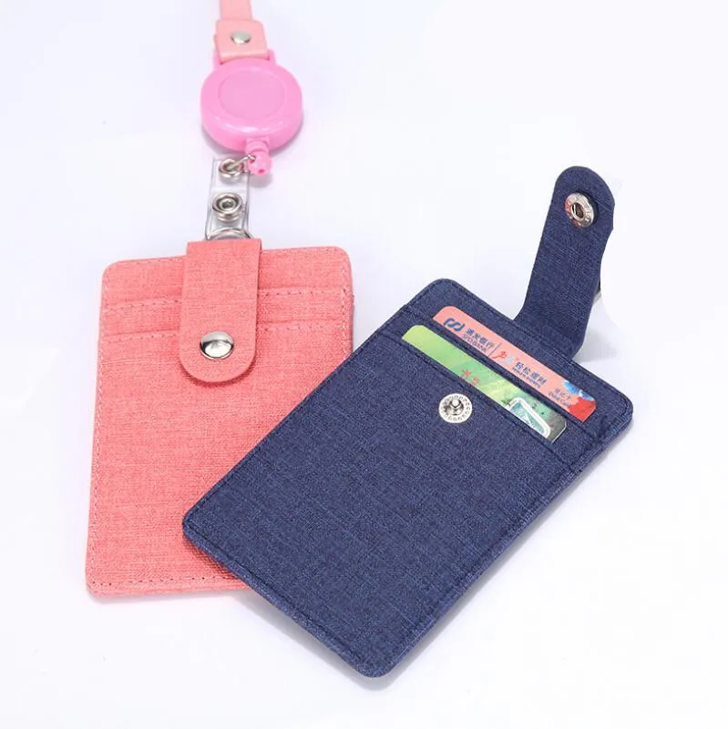 PU Leather ID Badge Holder with Retractable Lanyard,3 Card Slots