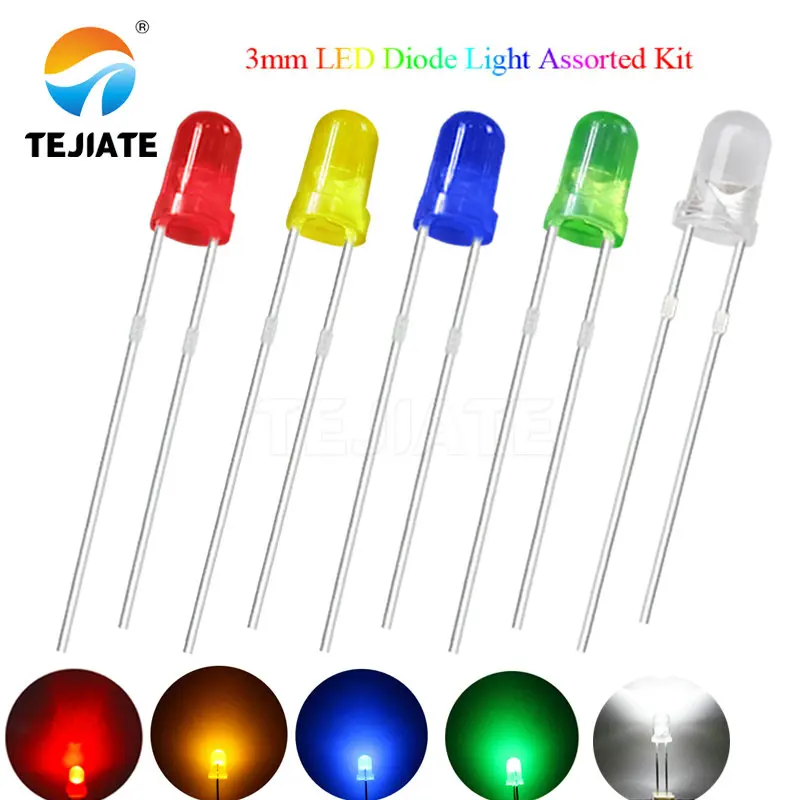 

5Colors*20PCS=100PCS / 1Color=100pcs F3 3mm LED Diode Light Assorted Kit Green Blue White Yellow Red COMPONENT DIY kit