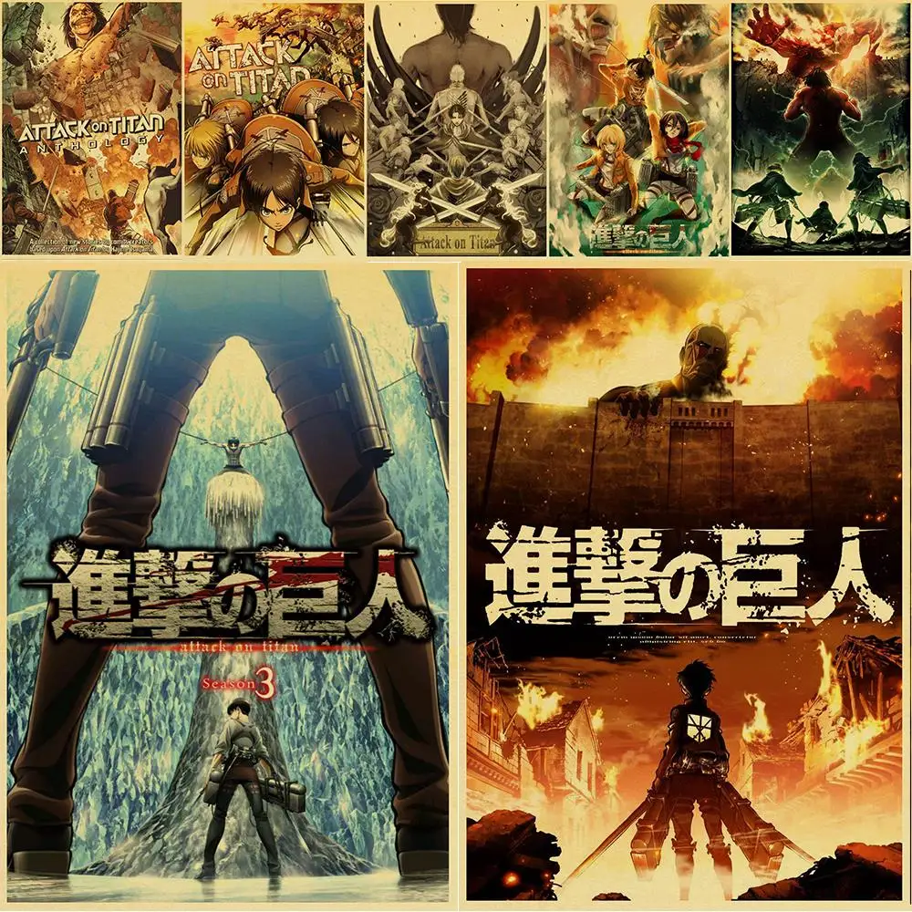 Janpnese Anime Attack on Titan Retro Posters Kraft Paper and High Quality Prints Home Room Bar Wall Decor Poster Art Painting