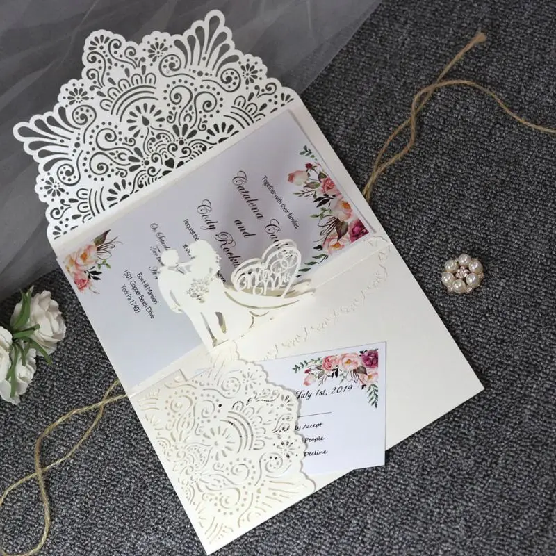  10 Pcs 3D European Style Wedding Invitation Card with Envelope Kits Party Supply - 4.00057E+12