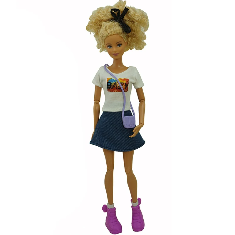 Fashion Outfits For Barbie Doll Clothes Set For Barbie Shirt Pants Shoes Glasses Crown Purse Hat Toys 1/6 Dolls Accessories