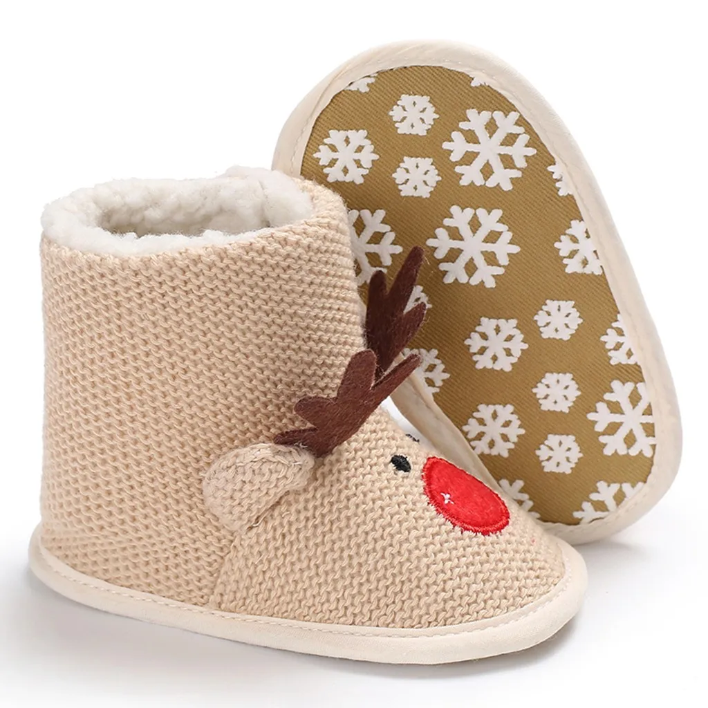Зимняя Теплая обувь для маленьких девочек и мальчиков; удобная обувь для первых шагов; нескользящая Новогодняя обувь для новорожденных; ботиночки;# Y3