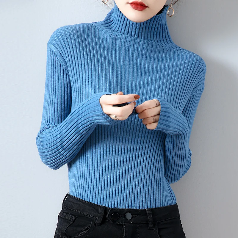 

2020 autumn and winter new women's sweater solid color drawstring half-high round neck long-sleeved cashmere sweater