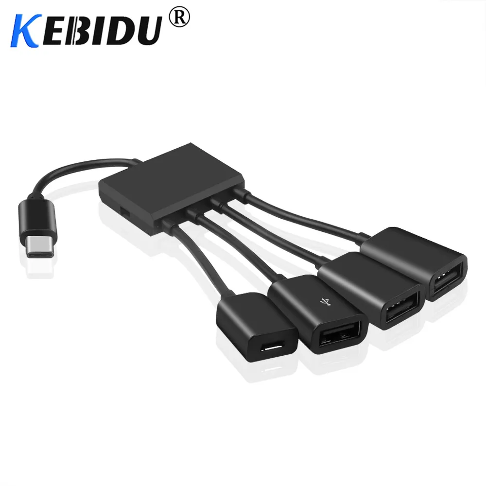 Kebidu OTG 4 puerto de tipo-C Cable USB Hub de carga de Cable de adaptador de conector USB 3,1 tipo C a Micro cargador de alimentación USB Cable