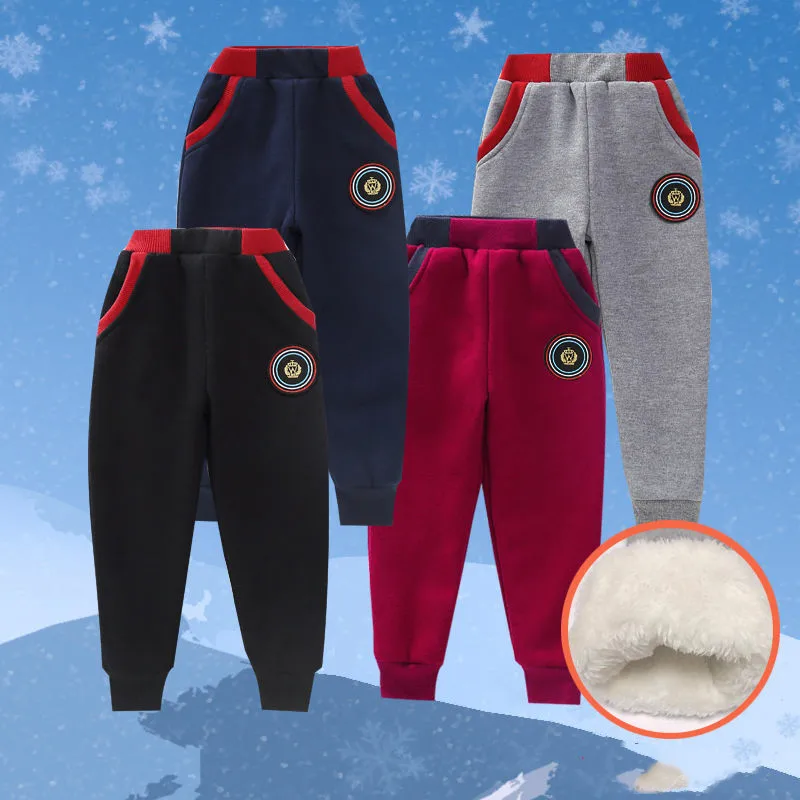 Winter Warm Pants Kids Boys Plus Velvet Trousers Baby Casual Sports Elastice Waist Fashion Pants Girls Children Thick Pants